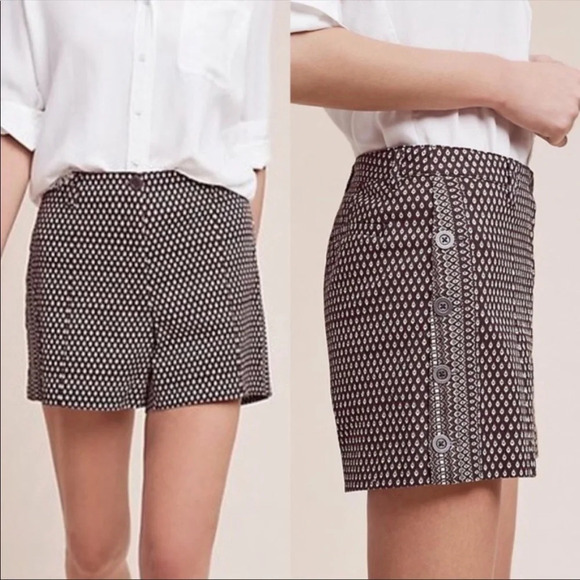 Anthropologie Cartonnier Brown High Rise Side Button Ikat Shorts Size 4 - Picture 1 of 11
